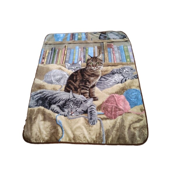 Unbranded Other - Cat Throw Blanket Plush Soft Books Yarn Cottagecore Crazy Cat Lady Cozy Cottage